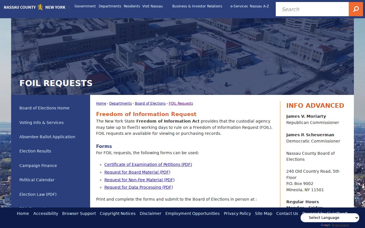 Lynbrook residents directory Nassau voter FOIL request page