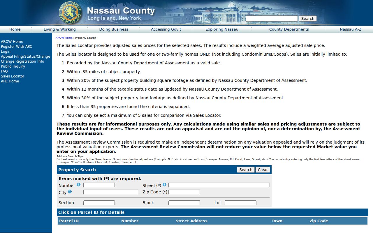 Lynbrook street directory Nassau AROW property search